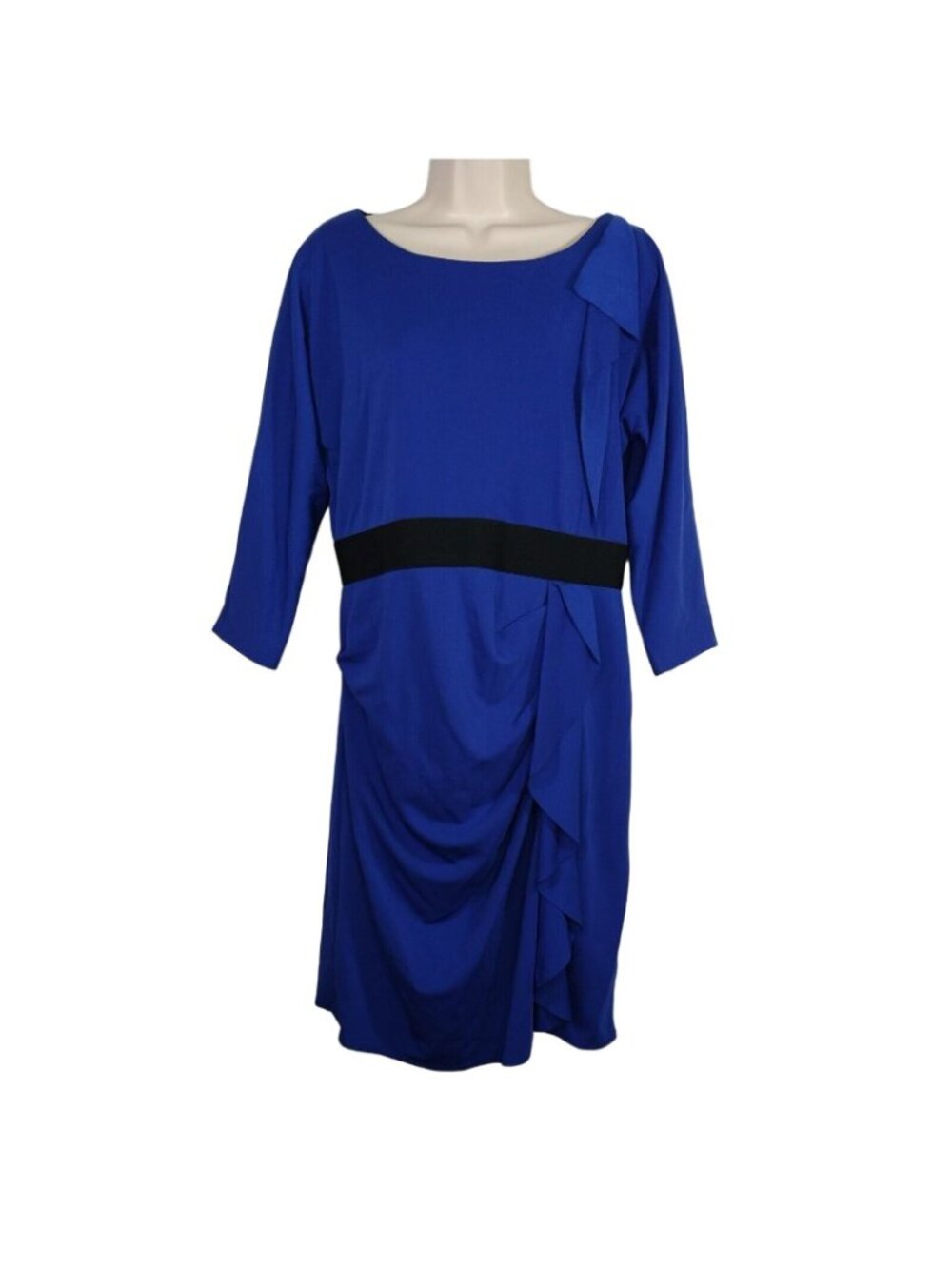 Kay Unger Sheath Dress Women Size 14 Blue 3/4 Sleeve Office Wedding Y2K FLAW - Picture 2 of 9